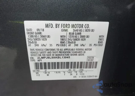 2019 Lincoln Nautilus Reserve z USA, uszkodzony, nr VIN 2LMPJ8L9XKBL13045